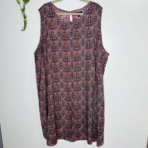 Ellos Blue Pink Coral Paisley Tank Dress Plus